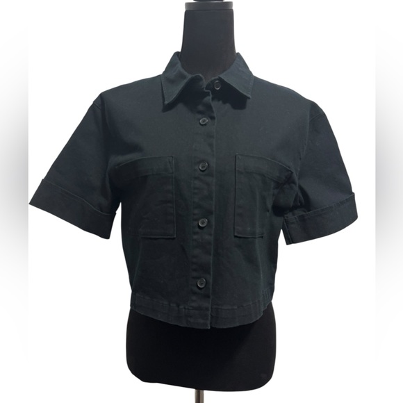 Oak + Fort Denim Cropped Short Sleeve Top - Picture 2 of 11